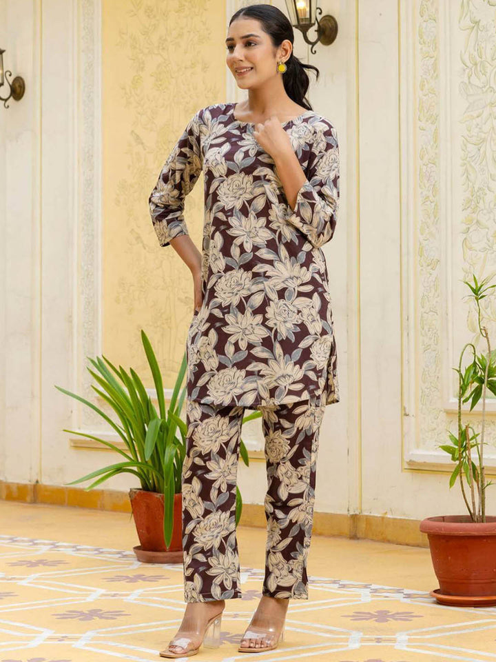 Trendy Flower Print Two Piece Co-ord Set – Daily & Casual Wear