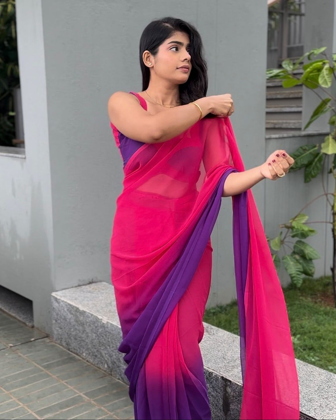 Soft Organza Dual Shade Saree in Pink and Purple