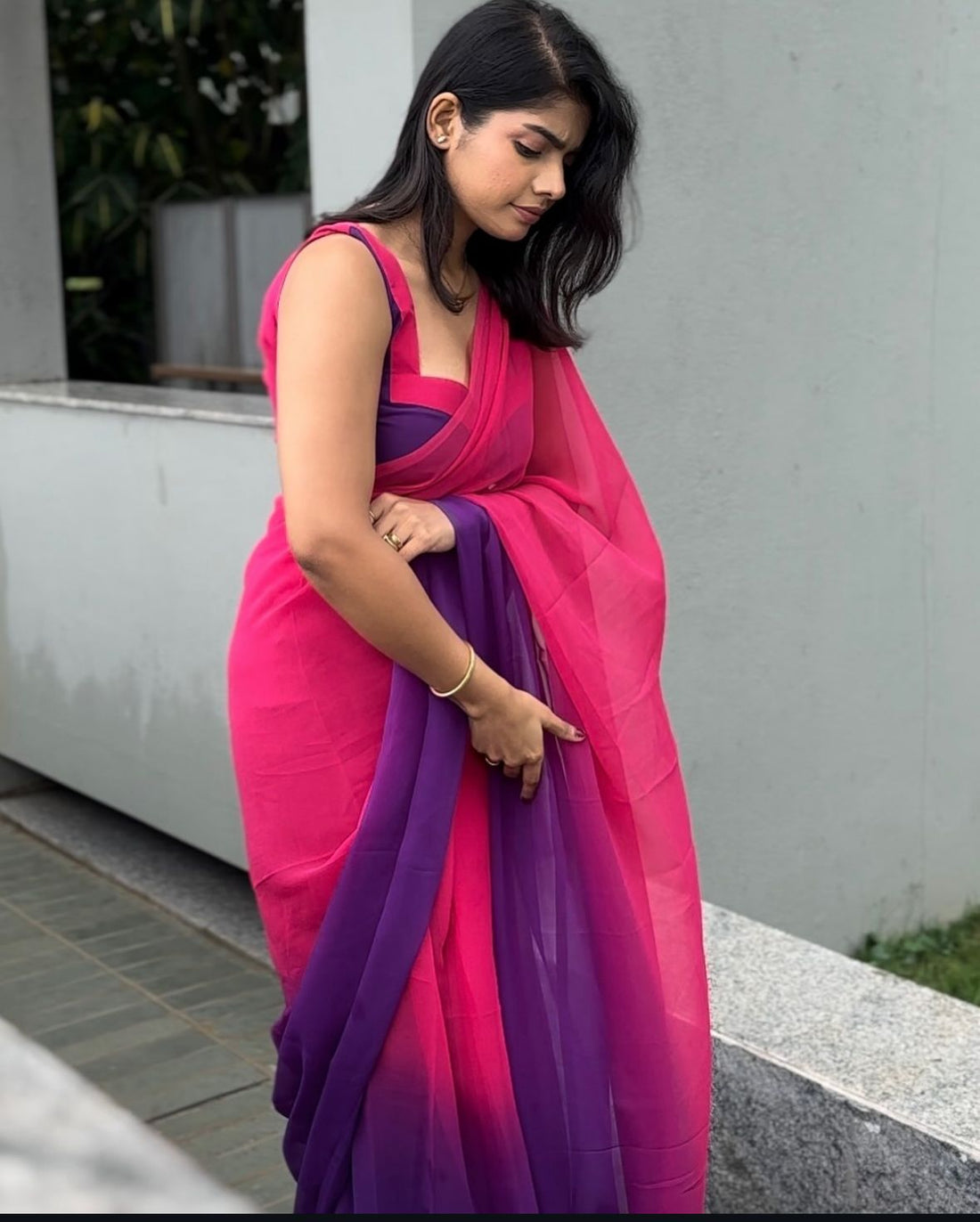 Soft Organza Dual Shade Saree in Pink and Purple