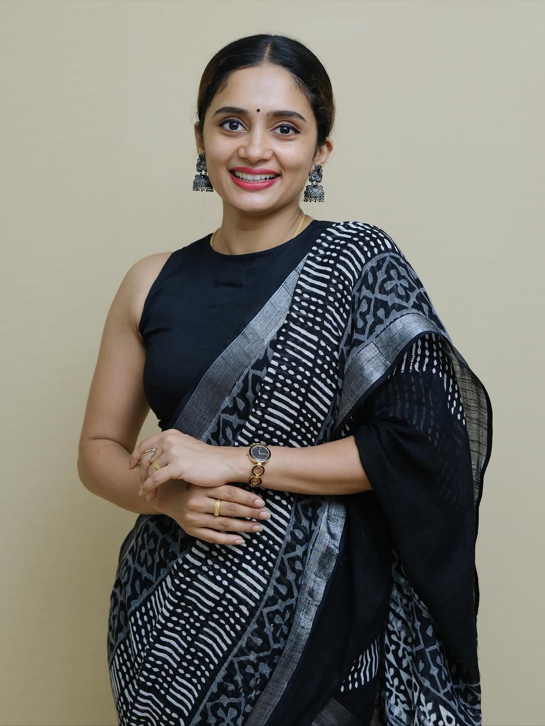 Royal Black Ajrakh Printed Saree