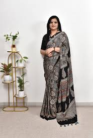 Premium Black Soft Silk Saree with Ajrakh Motifs & Designer Border