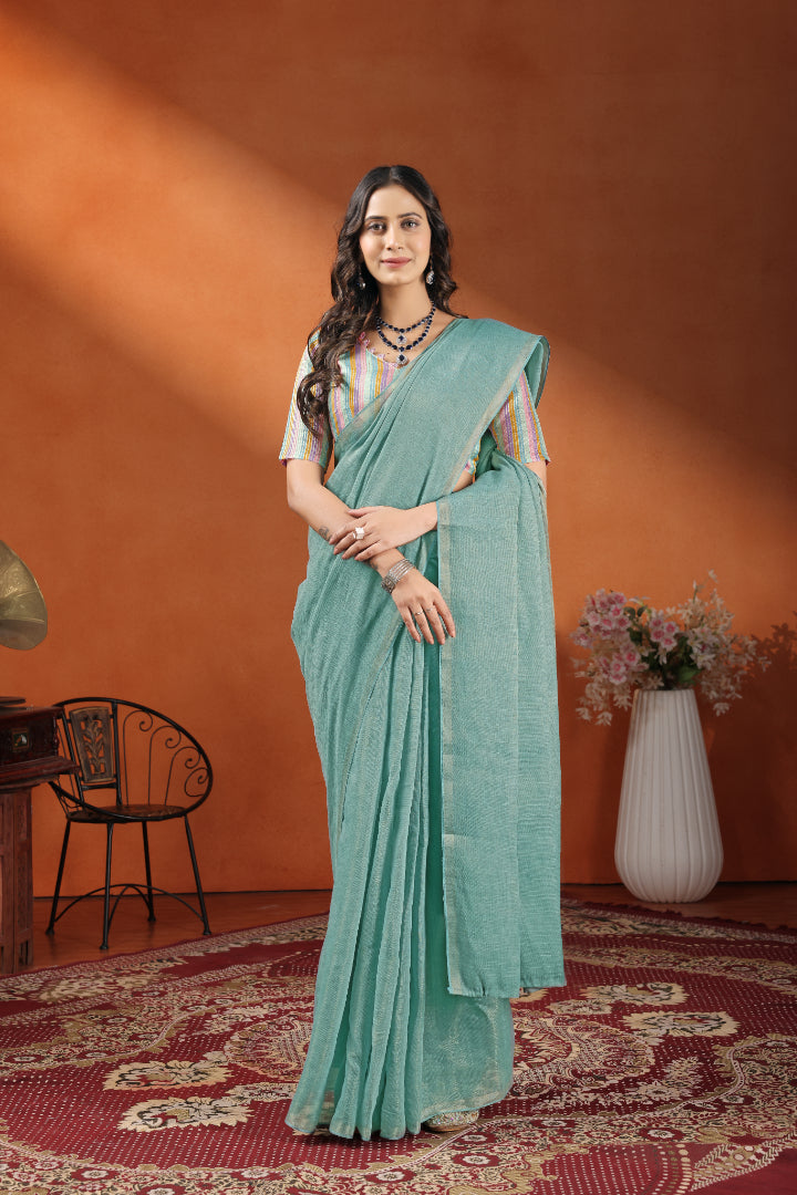 Mint Aura Sea Green Soft Silk Saree with Minimal Elegance