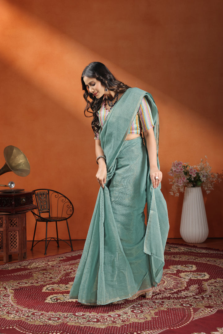 Mint Aura Sea Green Soft Silk Saree with Minimal Elegance