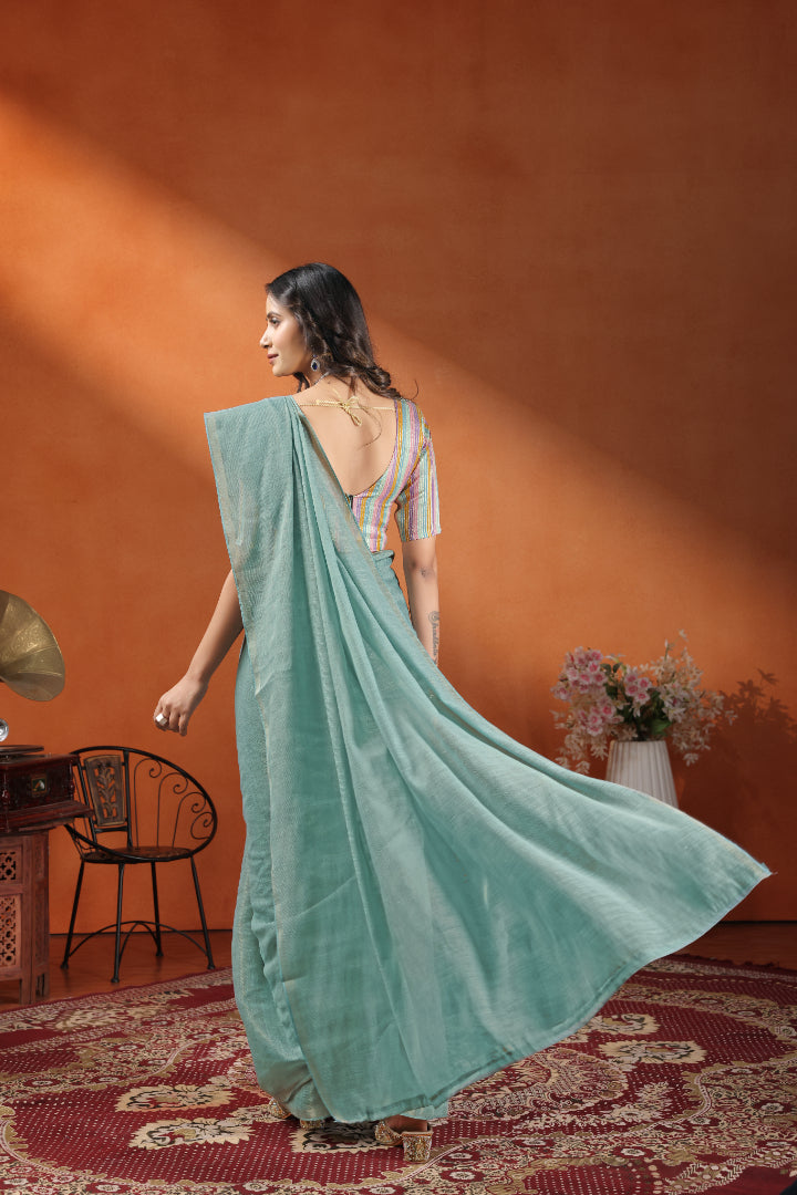 Mint Aura Sea Green Soft Silk Saree with Minimal Elegance