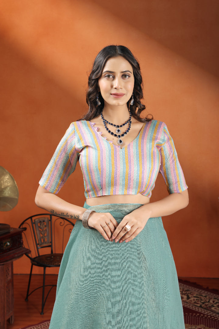 Mint Aura Sea Green Soft Silk Saree with Minimal Elegance