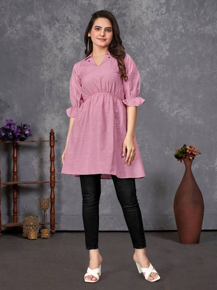 Elegant Rose Pink Gathered Tunic for Women