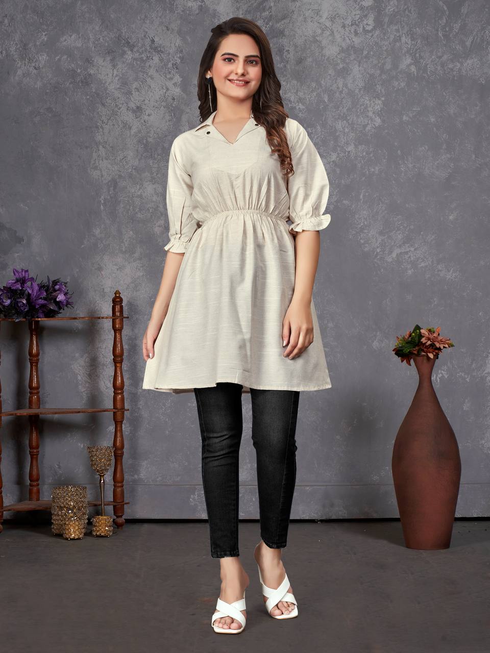 Elegant Rose Pink Gathered Tunic for Women