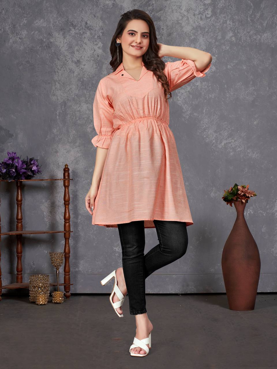 Elegant Rose Pink Gathered Tunic for Women