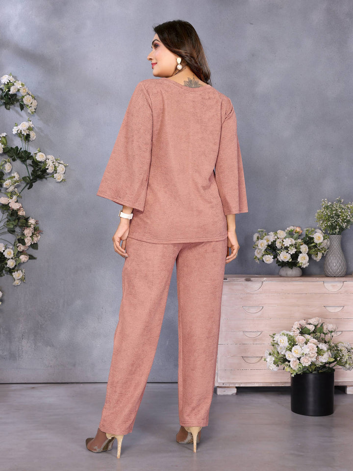 Elegant Peach Textured Co-Ord Set for Women | Stylish Top & Pant Set