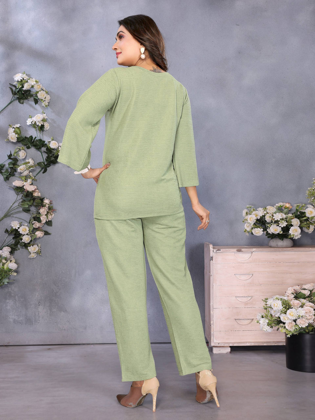 Premium Olive Green Solid Co-Ord Set | Women’s Top & Pant Set
