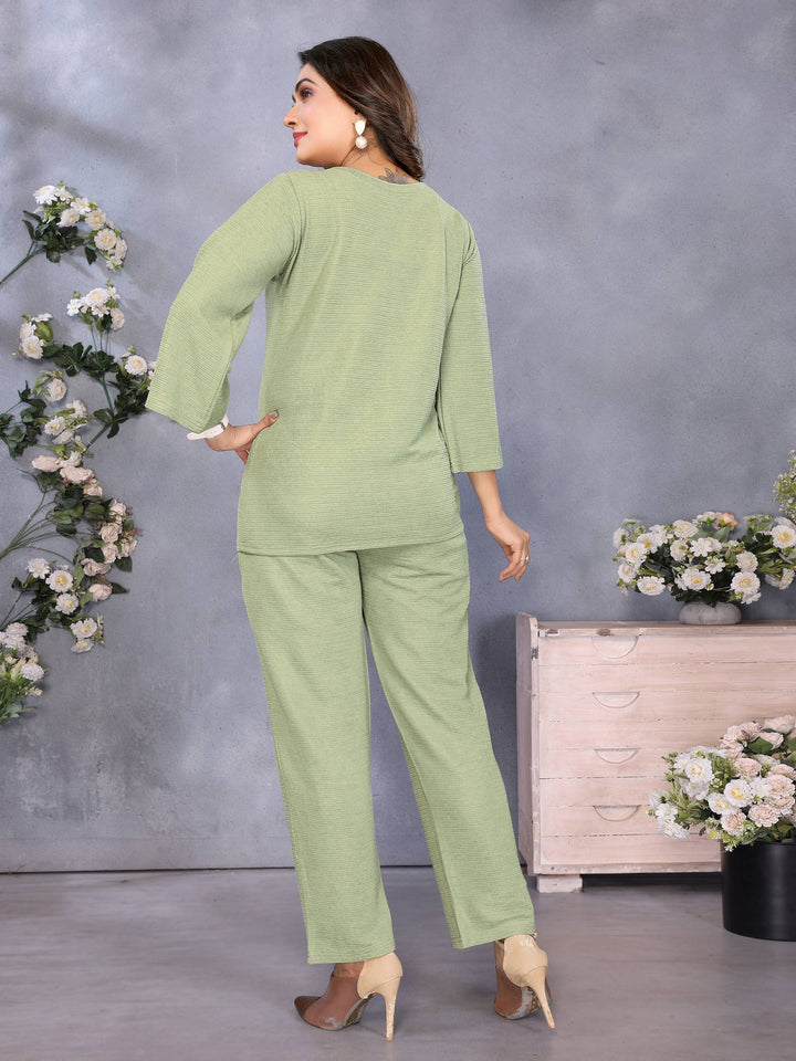 Premium Olive Green Solid Co-Ord Set | Women’s Top & Pant Set