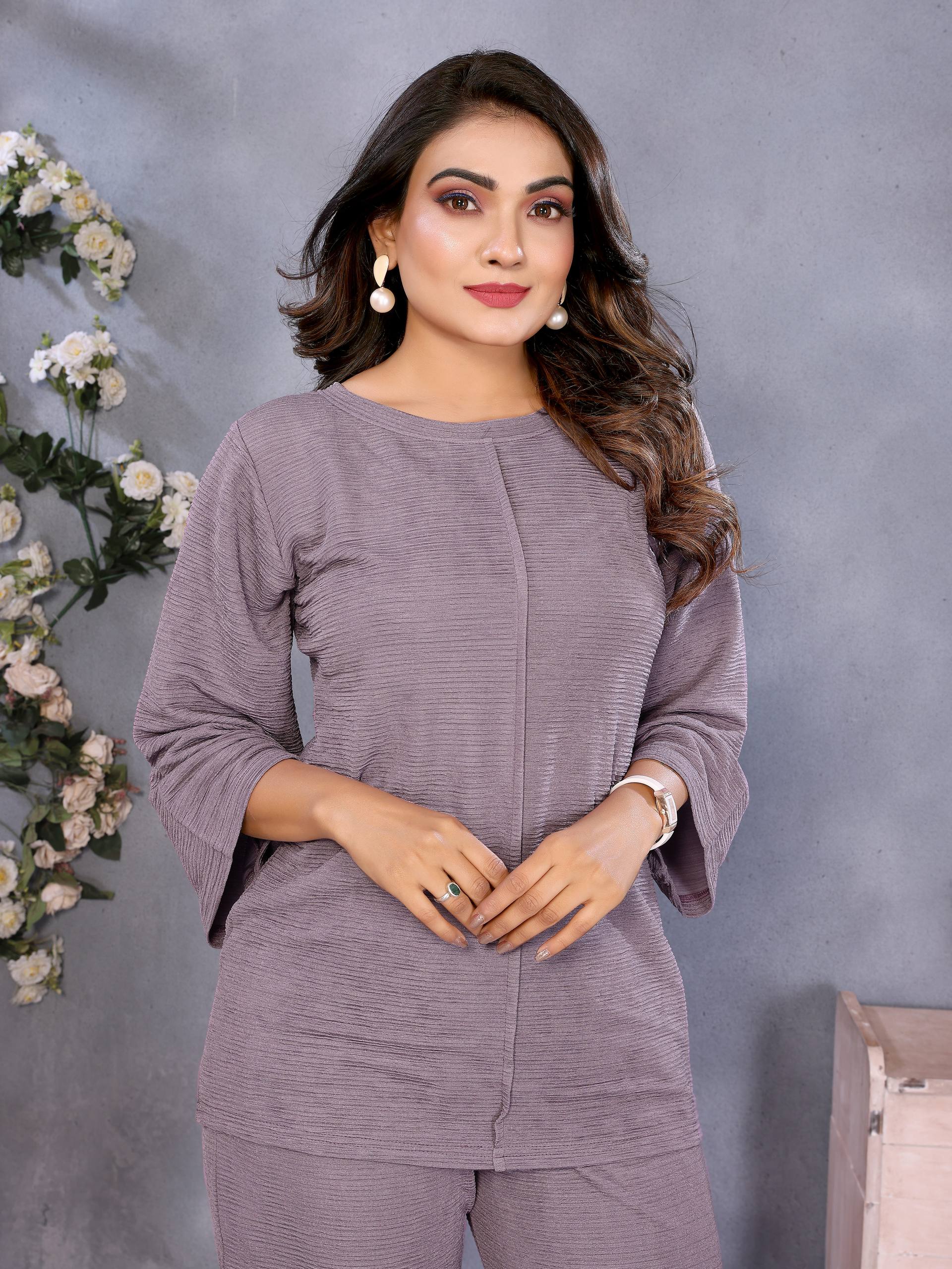 Stylish Grey-Mauve Co-Ord Set for Women | Modern Two-Piece Outfit