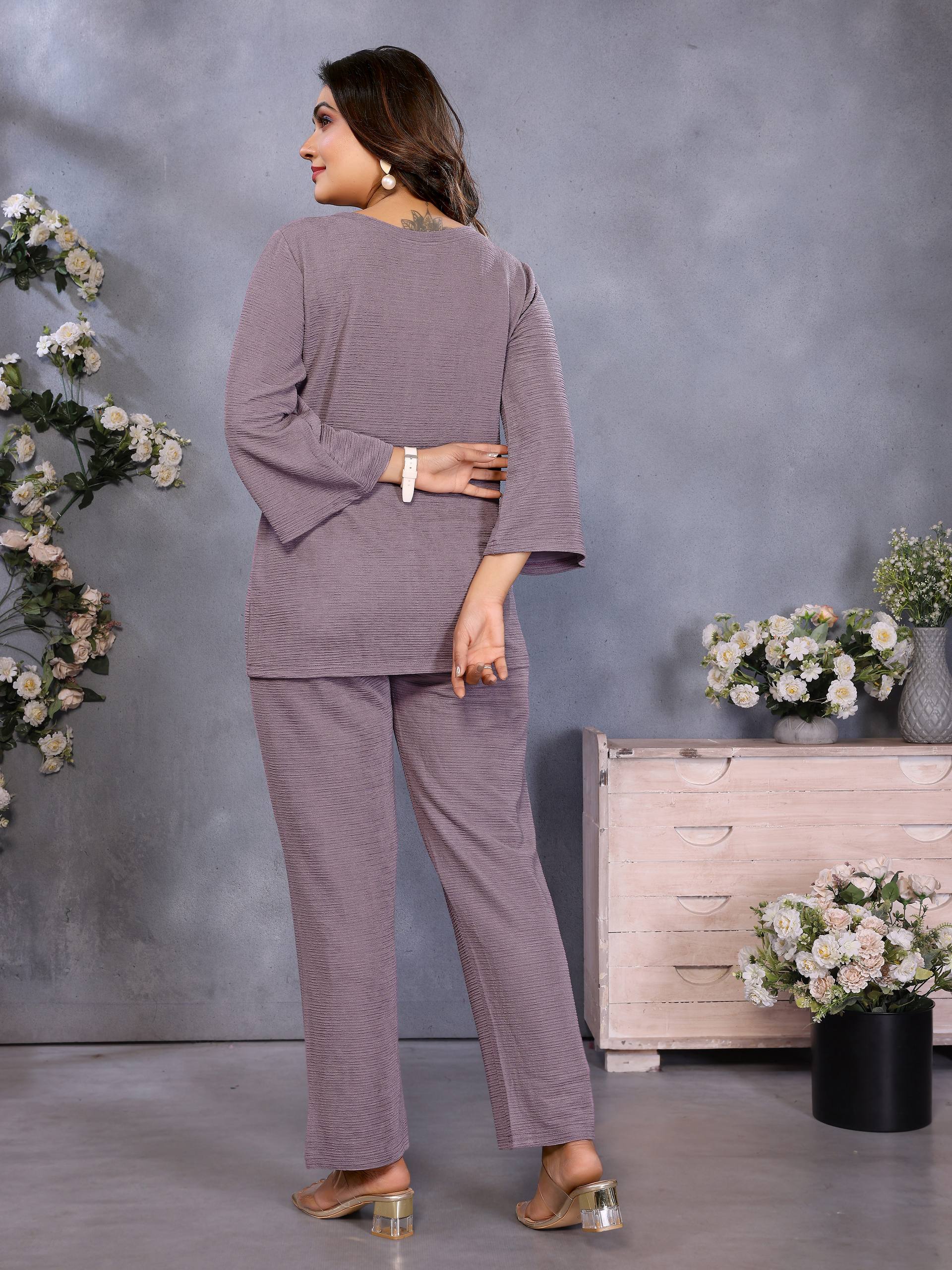 Stylish Grey-Mauve Co-Ord Set for Women | Modern Two-Piece Outfit