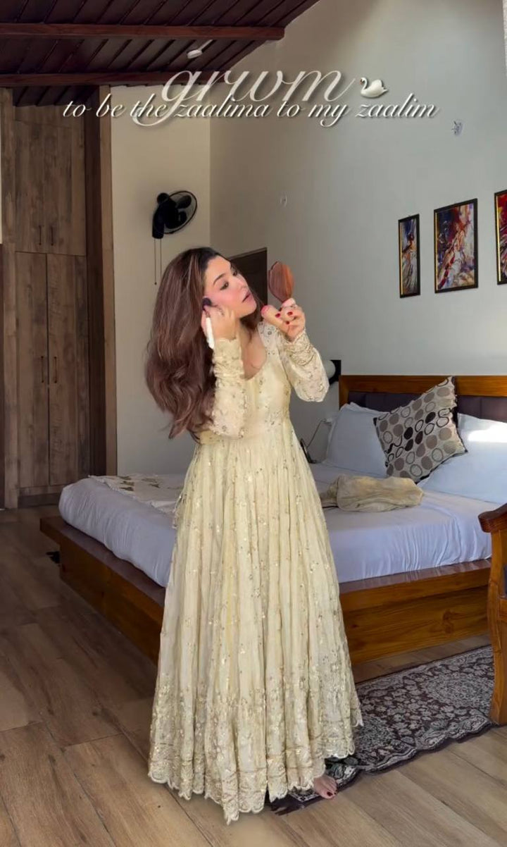 Noor-E-Naz Cream Embroidered Anarkali