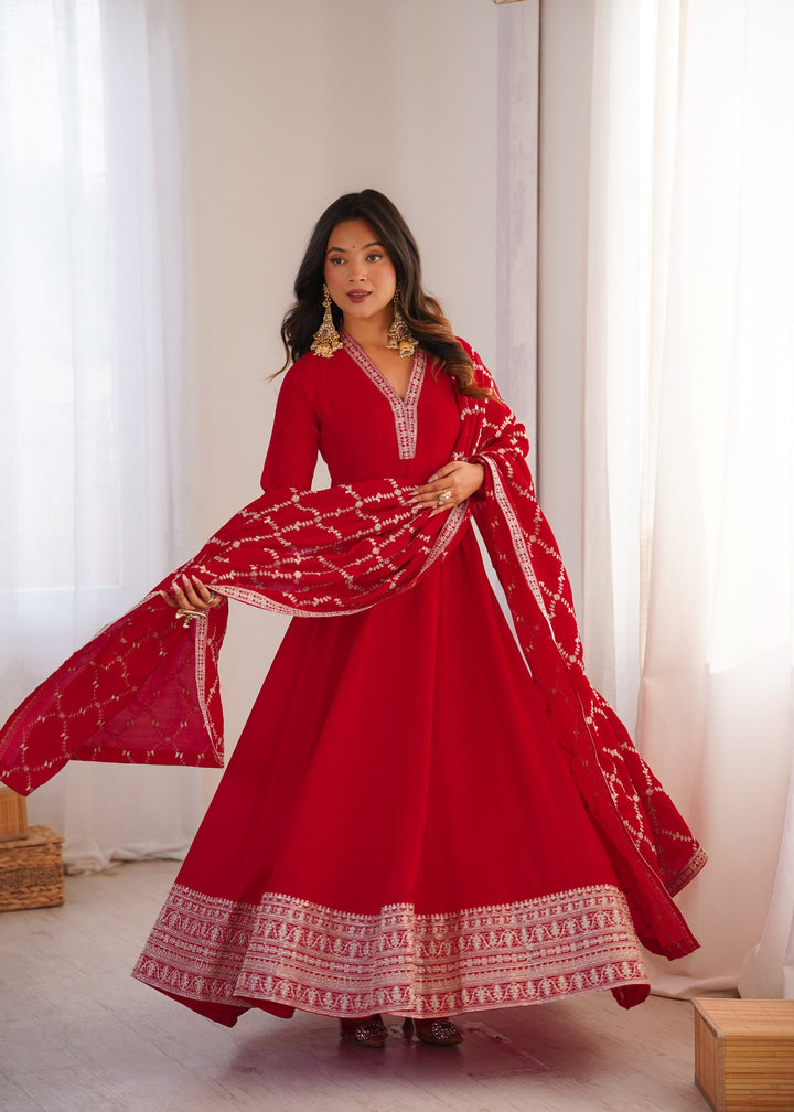 Royal Scarlet Embroidered Anarkali Set