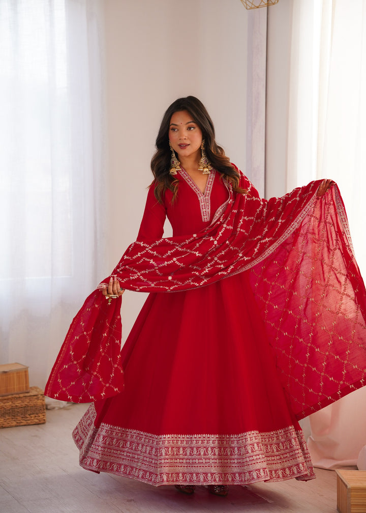 Royal Scarlet Embroidered Anarkali Set