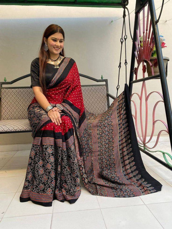 Ajrakh Modal Silk Premium Saree