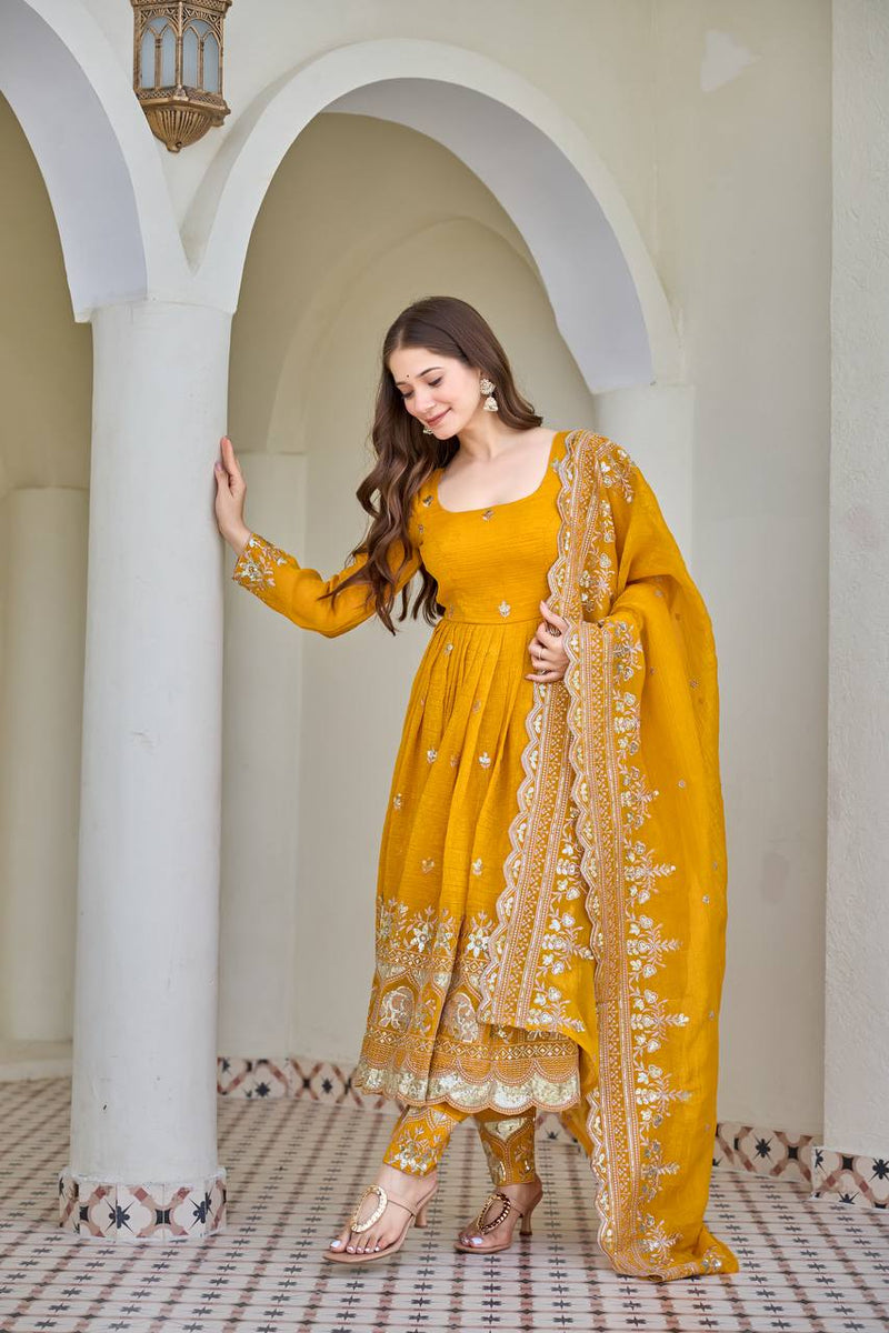 Anarkali Suit Set with Embroidered Dupatta