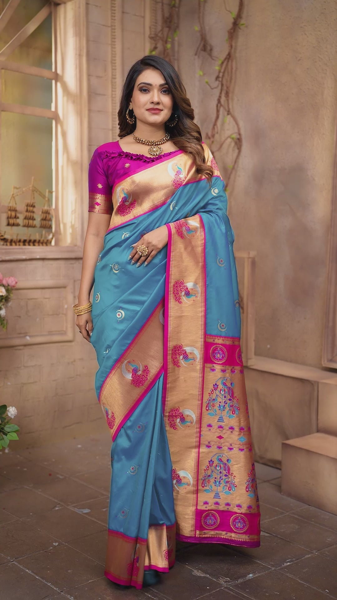 Aqua Rajwada Paithani Saree