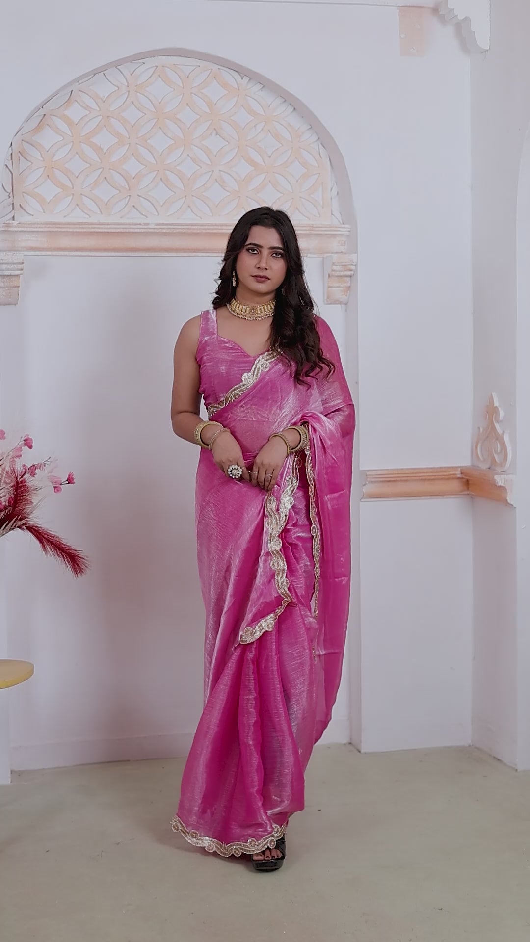 Elegant Rani Pink Designer Silk Saree with Rich Golden Lace Border