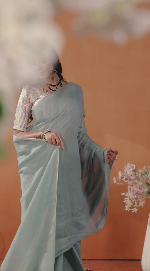Mint Aura Sea Green Soft Silk Saree with Minimal Elegance