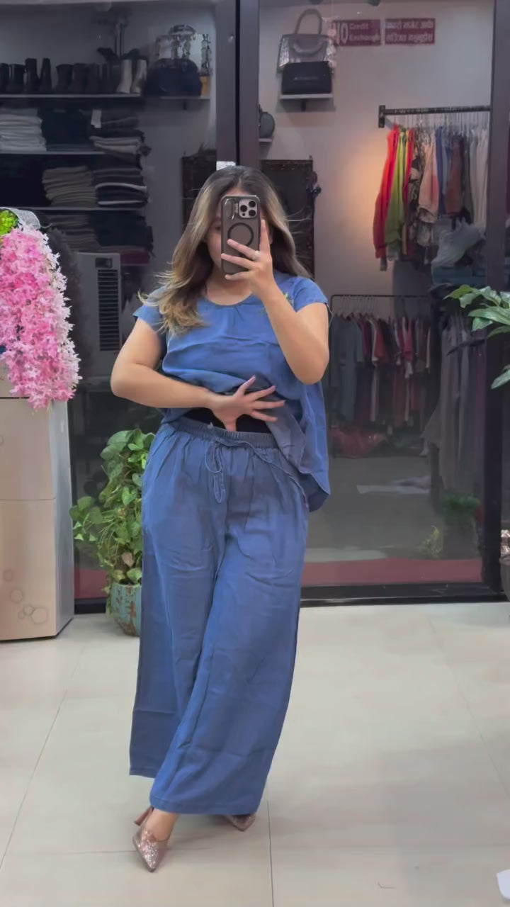 Women’s Blue Linen Co-Ord Set | Relaxed Fit Two Piece Set