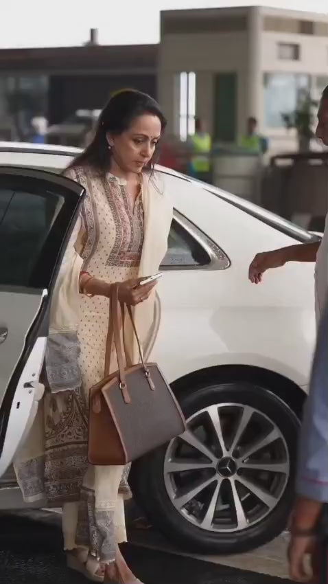 Royal Beige Heritage Print Kurti with Embroidery