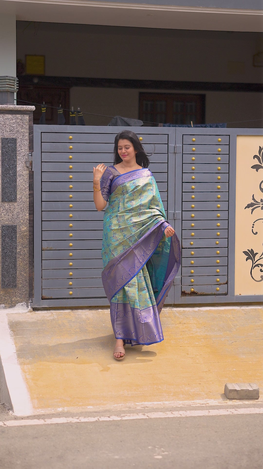 Mint Green & Royal Blue Soft Silk Saree with Zari Weave