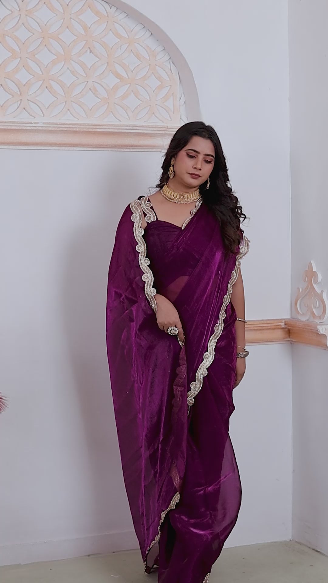 Royal Purple Designer Silk Saree with Elegant Golden Lace Border