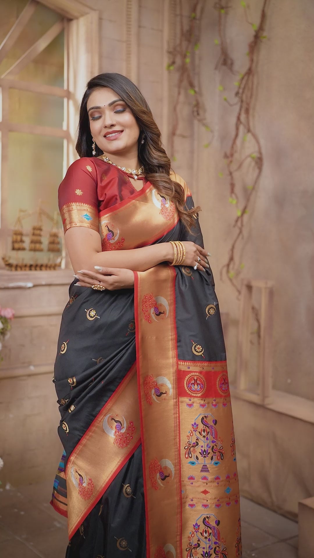 Rangmohini Black Paithani Silk Saree