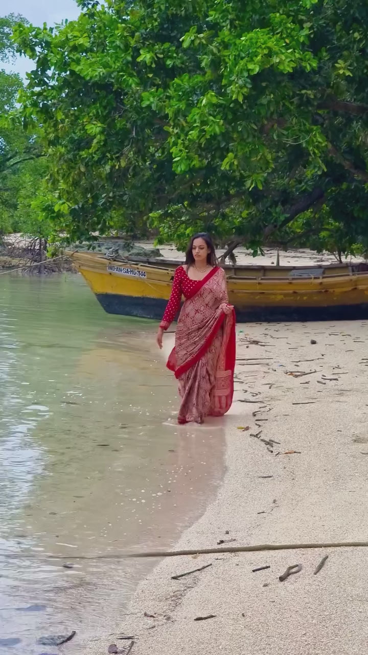 Royal Maroon Ajrakh Digital Print Saree