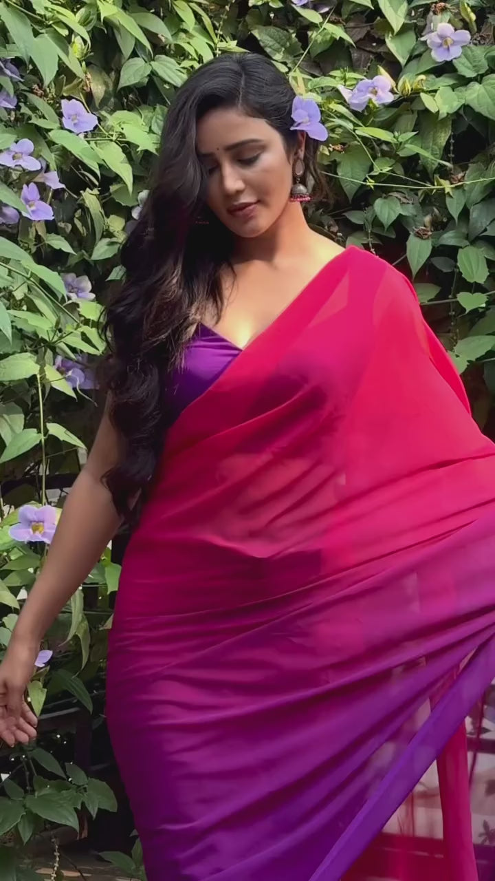 Soft Organza Dual Shade Saree in Pink and Purple