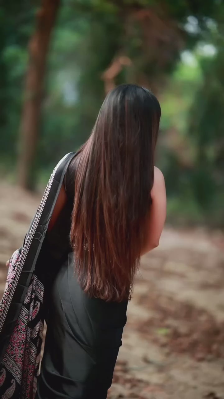 Black Ajrakh Digital Print Saree – Elegant Traditional Designer Wear