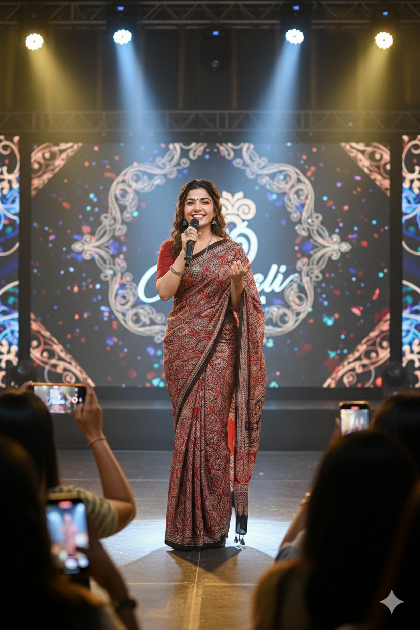 Rust Red Ajrakh Print Soft Silk Saree – Elegant Ethnic Wear for Festive & Daily Styling